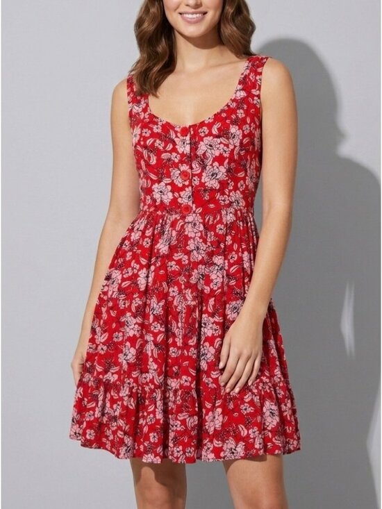 Band of Gypsies Dresses & Skirts - Band Of Gypsies Red Floral Sleeveless Tiered Dress M | Coquette Grunge Fairy Y2K